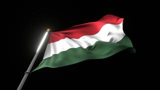 Hungary National Flag, A fluttering national flag and flagpole viewed from below on a black background