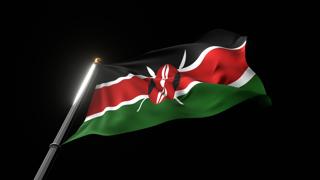 Kenya National Flag, A fluttering national flag and flagpole viewed from below on a black background