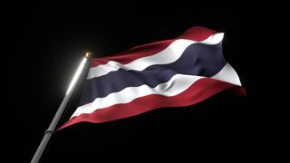 Thailand National Flag, A fluttering national flag and flagpole viewed from below on a black background