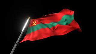 Transnistria National Flag, A fluttering national flag and flagpole viewed from below on a black background