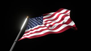 USA National Flag, A fluttering national flag and flagpole viewed from below on a black background