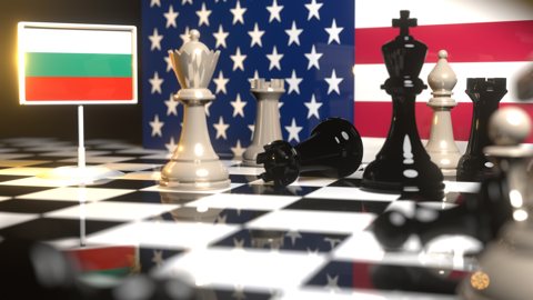 Bulgaria National Flag, Flag placed on a chessboard with the American flag in the background