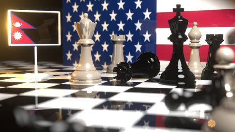 Nepal National Flag, Flag placed on a chessboard with the American flag in the background