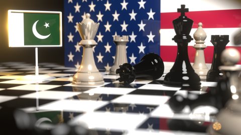 Pakistan National Flag, Flag placed on a chessboard with the American flag in the background