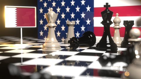 Qatar National Flag, Flag placed on a chessboard with the American flag in the background