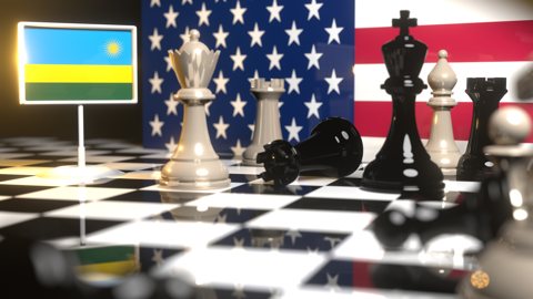 Rwanda National Flag, Flag placed on a chessboard with the American flag in the background