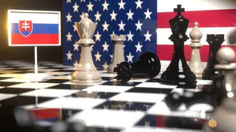 Slovakia National Flag, Flag placed on a chessboard with the American flag in the background