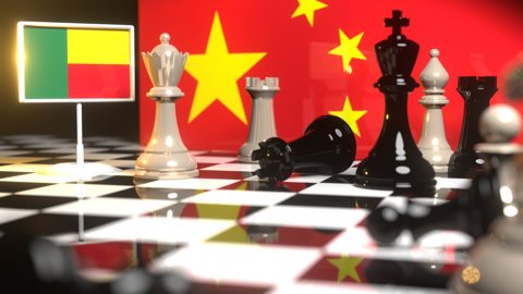 Benin National Flag, The national flag on a chessboard with the Chinese flag in the background