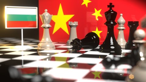 Bulgaria National Flag, The national flag on a chessboard with the Chinese flag in the background