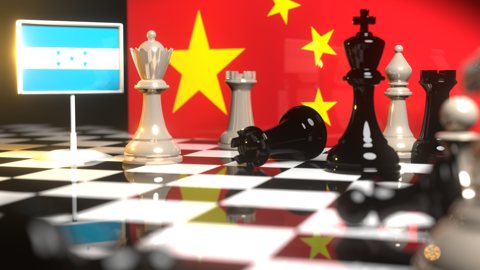 Honduras National Flag, The national flag on a chessboard with the Chinese flag in the background