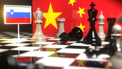 スロベニア国旗, 中国の国旗を背景にチェス盤に置かれた国旗