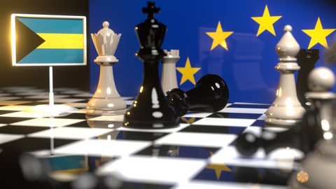 Bahamas National Flag, Flags placed on a chessboard with the EU flag in the background