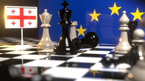 Georgia National Flag, Flags placed on a chessboard with the EU flag in the background