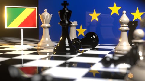 Republic-of-Congo National Flag, Flags placed on a chessboard with the EU flag in the background