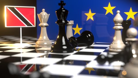 Trinidad-and-Tobago National Flag, Flags placed on a chessboard with the EU flag in the background