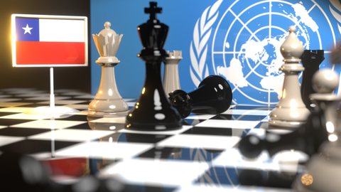 Chile National Flag, Flags placed on a chessboard with the UN flag in the background