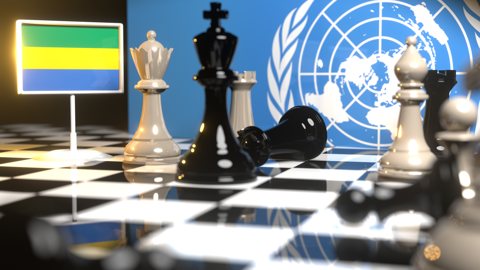 Gabon National Flag, Flags placed on a chessboard with the UN flag in the background