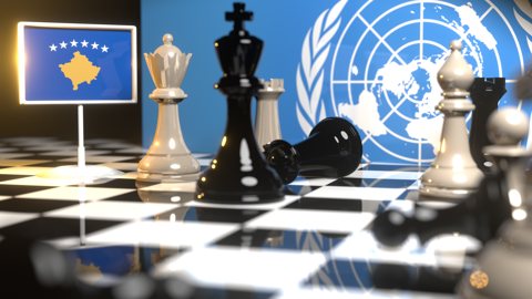 Kosovo National Flag, Flags placed on a chessboard with the UN flag in the background