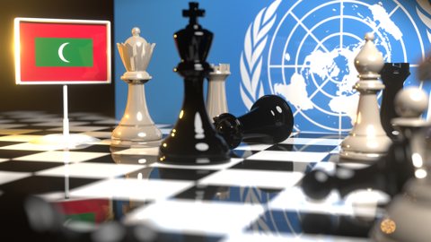 Maldive-Islands National Flag, Flags placed on a chessboard with the UN flag in the background