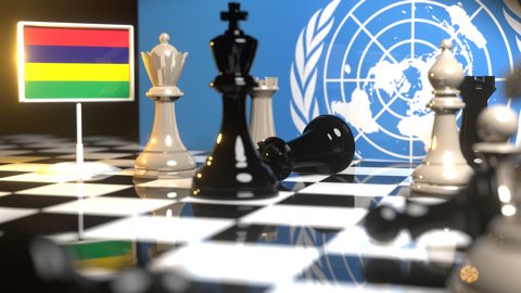 Mauritius National Flag, Flags placed on a chessboard with the UN flag in the background