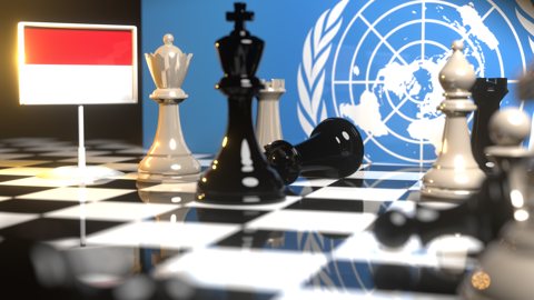 Monaco National Flag, Flags placed on a chessboard with the UN flag in the background