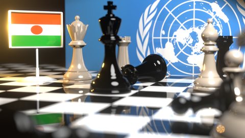 Niger National Flag, Flags placed on a chessboard with the UN flag in the background