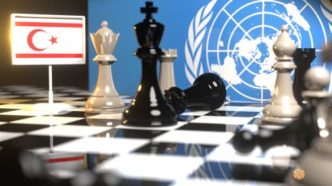 Northern-Cyprus National Flag, Flags placed on a chessboard with the UN flag in the background