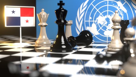 Panama National Flag, Flags placed on a chessboard with the UN flag in the background