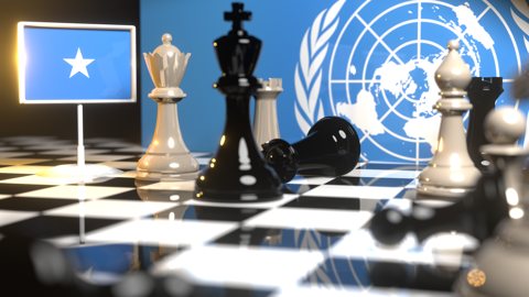 Somalia National Flag, Flags placed on a chessboard with the UN flag in the background